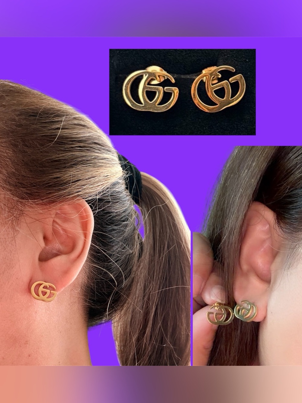 Interlocking Double-Logo Gold Stud Earrings - Women Jewelry
